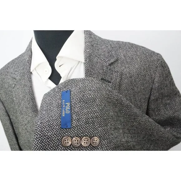 Polo Ralph Lauren Gray Black Herringbone Wool Tweed Sport Coat JAcket 2XL NEW